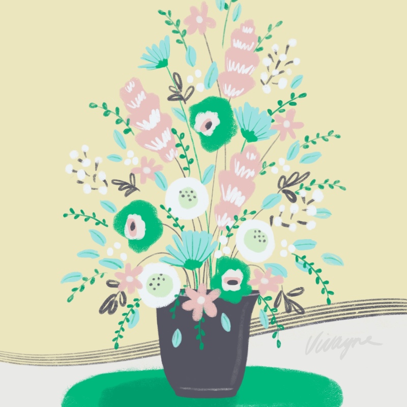 Vivayne green flora vase on trend art licensing & surface pattern design